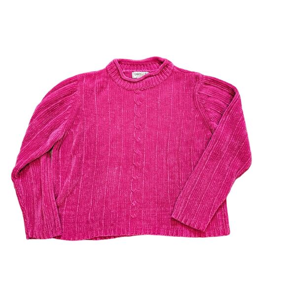 Vtg Spice Of Life Sweater Womens PL Pink Chenille Cable Knit Barbie Y2K Preppy - Picture 1 of 8